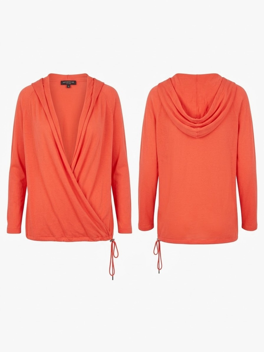 Lafayette 148 New York Coral-Orange Wrap Hoodie Cardigan 100% cotton